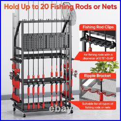 Large Fishing Pole Holders with Wheels for Garage, 3 Tier Heavy Duty Metal Fishin