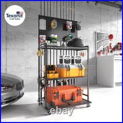 Large Size Fishing Rod Holders for Garage, 3-Tier Fishing Pole Rack with Pegboar