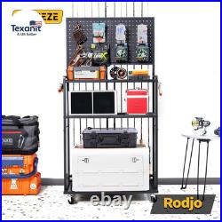 Large Size Fishing Rod Holders for Garage, 3-Tier Fishing Pole Rack with Pegboar