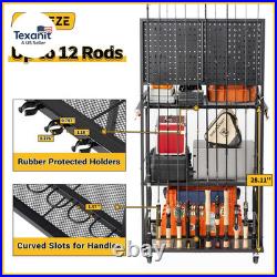 Large Size Fishing Rod Holders for Garage, 3-Tier Fishing Pole Rack with Pegboar