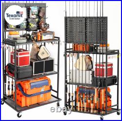 Large Size Fishing Rod Holders for Garage, 3-Tier Fishing Pole Rack with Pegboar