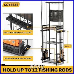 Large Size Fishing Rod Holders for Garage, Heavy Duty 4-Tier 1-Standard Black