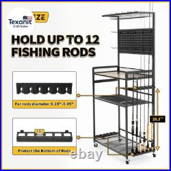 Large Size Fishing Rod Holders for Garage, Heavy Duty 4-Tier Fishing Pole Rack H