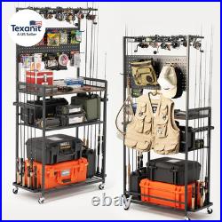 Large Size Fishing Rod Holders for Garage, Heavy Duty 4-Tier Fishing Pole Rack H