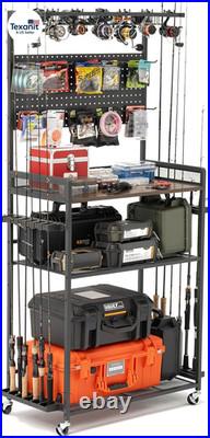 Large Size Fishing Rod Holders for Garage, Heavy Duty 4-Tier Fishing Pole Rack H