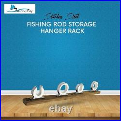 MARINE CITY Teak Base 4-Rod Reel Board Fishing Rod Hanger Rack