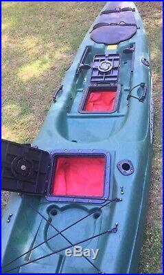 Malibu X-Factor Drk Green Fishing Kayak 14.5ft, 4 rod holders, 2 Dry Storage