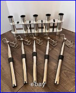 Marine 5-Rod Fishing Rod Port Side Holder Aluminum withStainless Snapper Inserts Marine 5-Rod Fishing Rod Port Side Holder Aluminum withStainless Snapper Inserts