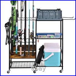 Mythinglogic Fishing Rod Holders for Garage, 12-Rod Fishing Pole Rack Cart with