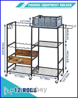 Mythinglogic Fishing Rod Holders for Garage, 12-Rod Fishing Pole Rack Cart with