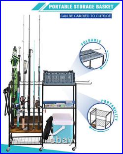 Mythinglogic Fishing Rod Holders for Garage, 12-Rod Fishing Pole Rack Cart with