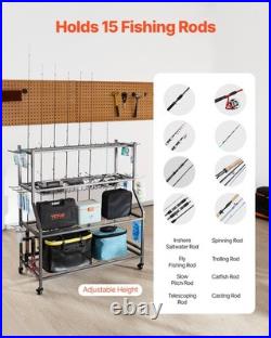 New Fishing Rod Holder New 15-Rods, Mobile Fishing Pole Rack Cart with Wheels