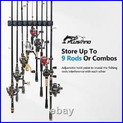 PLUSINNO 4 Pack Vertical Fishing Rod Rack Wall Mounted Fishing Rod holder 4 P