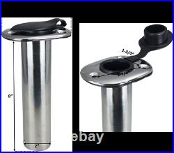 Pactrade Marine 2 PCS Boat Pontoon SS Flush Mount 90° Fishing Rod Holder PVC Cap