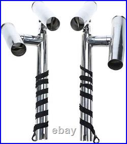 Pair Boat Stainless Steel Dual Rod Holder Adjustable Outrigger Rod Holder