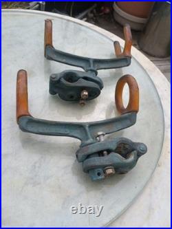 Pair Rare Vintage Bronze Lininger 502 Fishing Rod Holders With Rail Mounts