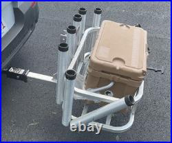 Platinum 6-place fishing rod holder with cooler for 2 inch receiver