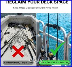 Pontoon Fishing Rod Holder, No-Drill 4-Rod Boat Rod Storage Rack for Square Rail