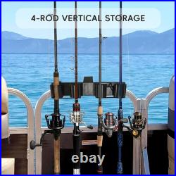 Pontoon Fishing Rod Holder, No-Drill 4-Rod Boat Rod Storage Rack for Square Rail