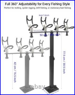 Premium Aluminum Boat Rod Holder 360° Rotating Fishing Rack for 4 Rods, Adjust