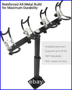 Premium Aluminum Boat Rod Holder 360° Rotating Fishing Rack for 4 Rods, Adjust