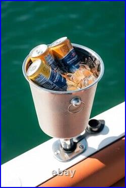 Premium Metal Ice Bucket with Hammer Finish & Yacht Fishing Rod Holder for Boat