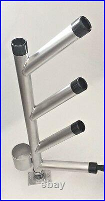 Quad Fixed Dipsy Rod Holder Tree with CUP HOLDER. Aluminum fishing rod holders