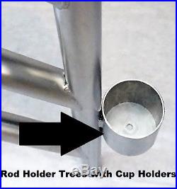 Quad Fixed Dipsy Rod Holder Tree with CUP HOLDER. Aluminum fishing rod holders