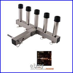 Quick Release 5 Fishing Rod Holder For 2 Receiver Hitch Mount Stainless Steel