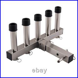Quick Release 5 Fishing Rod Holder For 2 Receiver Hitch Mount Stainless Steel