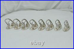 Rare Set Of 8 Hm Sterling Silver Fly Fishing Rods & Leaping Salmon Menu Holders