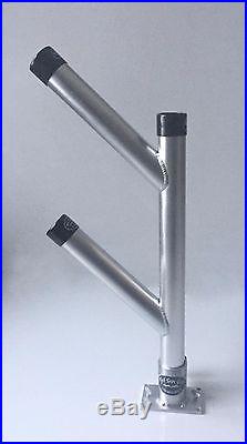 Rod Holder Tree Twin Fixed Aluminum Fishing Holders with Base High Seas Gear New