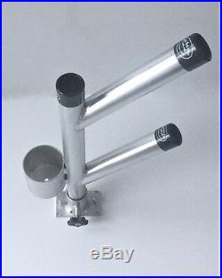 Rod Holder Tree Twin Fixed with Cup Holder New. Aluminum Fishing Rod Holders