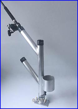 Rod Holder Tree Twin Fixed with Cup Holder New. Aluminum Fishing Rod Holders