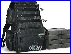 Rodeel Fishing Tackle Backpack 2 Fishing Rod Holders with 4 Tackle Boxes, Large