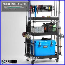 Savior Equipment Mobile Tackle Station Pro 16 Fishing Rod Holder Cart withWheels