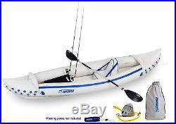 Sea Eagle 370 Sport Fishing Kayak Package Paddle Seat Pump Store Box, Rod Holder