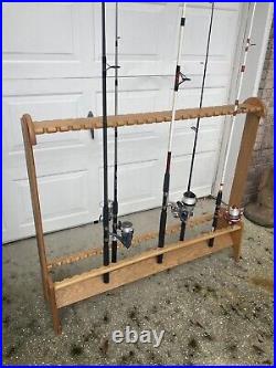 South Bend Wood Fishing Pole Rod Holder Stand Display Organizer 50 Slots Poles