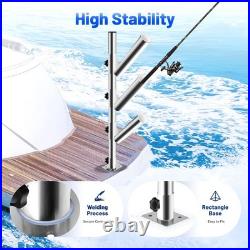 Stainless 3-Tube Trolling Adjustable Swivel Vertical Fishing Rod Holder
