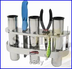 Stainless Steel Triple Fishing Rod Holder Complete With Lure And Tool Holders