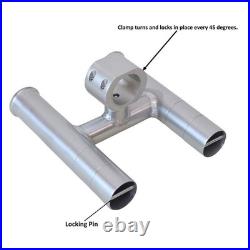 T-Top fishing Rod Holder Twin Aluminum clamp-on fit 1-1/2,1-7/8,2 inch hor