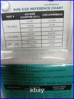 TACO Stainless Steel Clamp-On Adjustable Rod Holder Fits 7/8 & 1 O. D. Tubin
