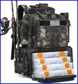 Tactical Fishing Backpack with 4 Tackle Boxes, Rod Holders & Bottle Holder