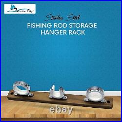 Teak Base 3-Rod Reel Board 316 Grade Stainless Steel Fishing Rod Storage Hang