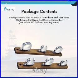 Teak Base 3-Rod Reel Board 316 Grade Stainless Steel Fishing Rod Storage Hang