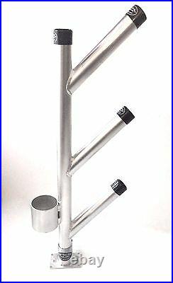Triple Fixed Rod Holder Tree with Cup Holder. High Seas Gear base included New