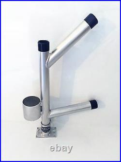 Twin Fixed Dispy Rod Holder Tree with CUP HOLDER. Aluminum Fishing Rod Holders