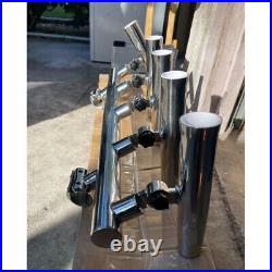 Used Boat Fishing Rod Holder 5 Tube 2 Clamp on 1''-1-1/4'' Stainless Steel Inse