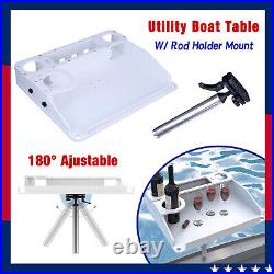 Utility Boat Table withRod Holder Mount Portable Boat Caddy Organizer Marine Table