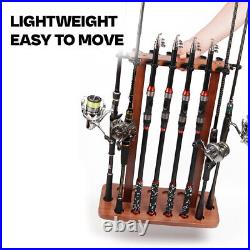 VEYWANE Fishing Rod Storage Racks, 100% Wood Floor Stand Fishing Pole Holders fo